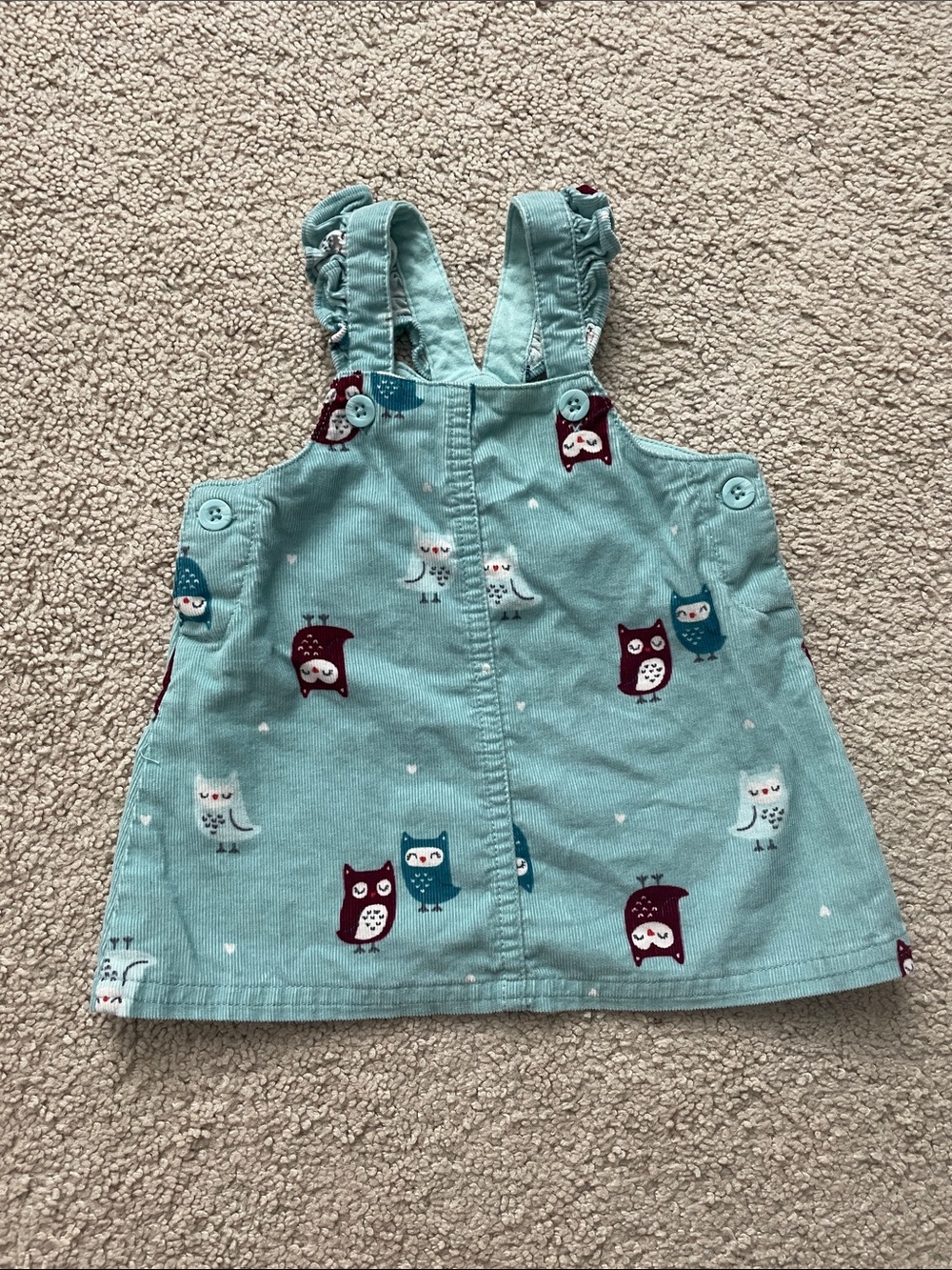 Cute Owl Print Corduroy Pinafore Dress - Aqua
